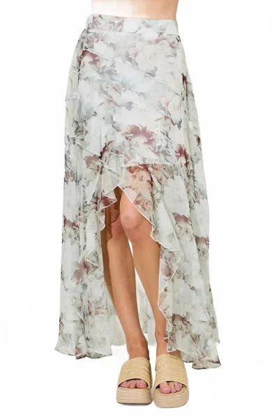 Baevely By Wellmade Zelie Chiffon Maxi Skirt In White Multi In Blue