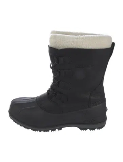 Pre-owned Baffin Leather Faux Fur Trim Lace-up Boots In Black