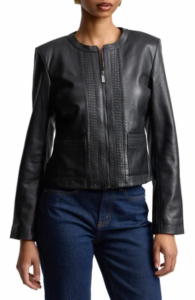 Bagatelle Basketweave Detail Leather Jacket In Black