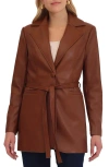 Bagatelle Belted Leather Blazer In Brown