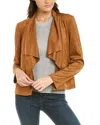 Bagatelle Drape Front Faux Suede Jacket In Brown