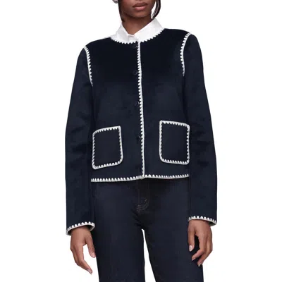 Bagatelle Contrast Stitch Collarless Jacket In Blue