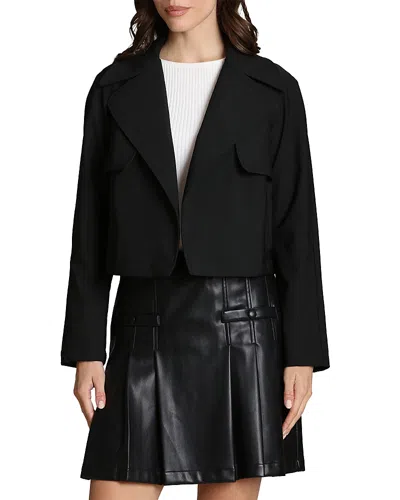 Bagatelle Cool Tech Nylon Open Front Cropped Trench Coat In Black
