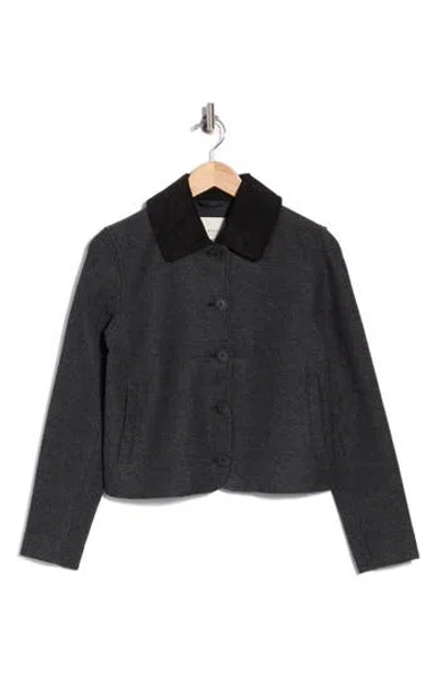 Bagatelle Corduroy Collar Crop Jacket In Black Basket
