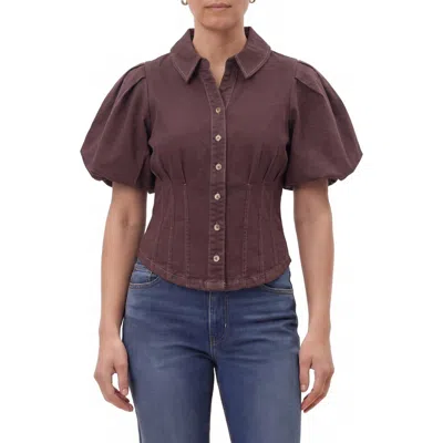Bagatelle Corset Seam Puff Sleeve Shirt In Bitter