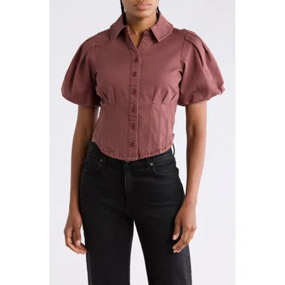 Bagatelle Corset Seam Puff Sleeve Shirt In Brown