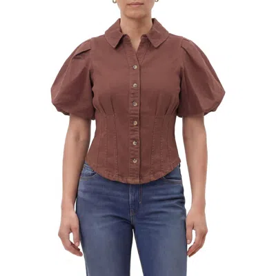 Bagatelle Corset Seam Puff Sleeve Shirt In Spice