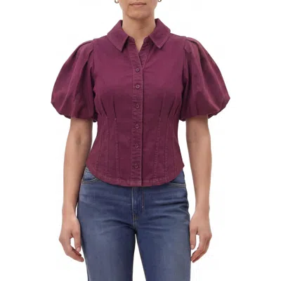 Bagatelle Corset Seam Puff Sleeve Shirt In Wine