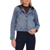 Bagatelle Denim Trucker Jacket With Removable Hood In Sky Wash