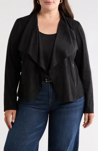 Bagatelle Drape Front Faux Suede Jacket In Black