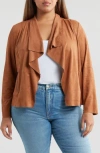 Bagatelle Drape Front Faux Suede Jacket In Brown