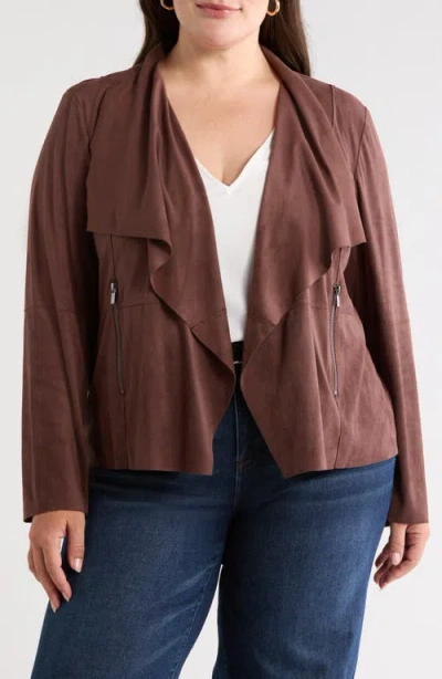 Bagatelle Drape Front Faux Suede Jacket In Chocolate