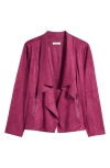 Bagatelle Drape Front Faux Suede Jacket In Plum