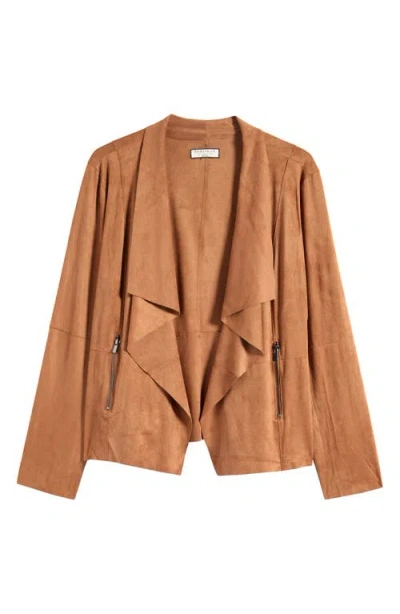 Bagatelle Drape Front Faux Suede Jacket In Brown