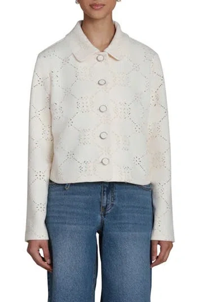 Bagatelle Embroidered Eyelet Boxy Cropped Jacket In White