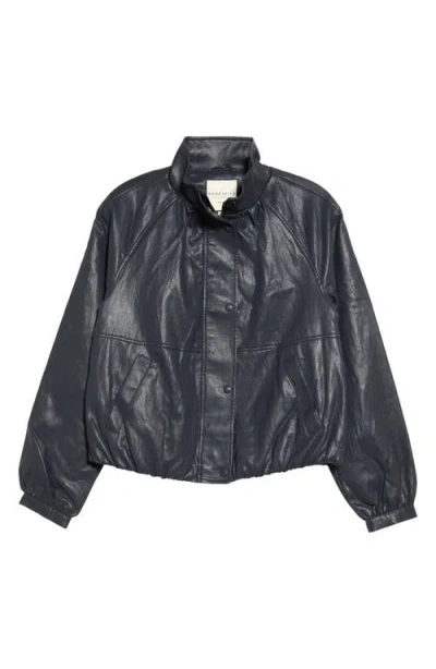 Bagatelle Faux Leather Balloon Bomber Jacket In Navy