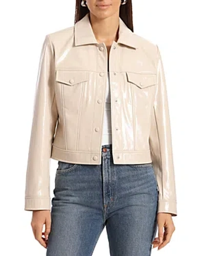 Bagatelle Faux Leather Trucker Jacket In Oyster