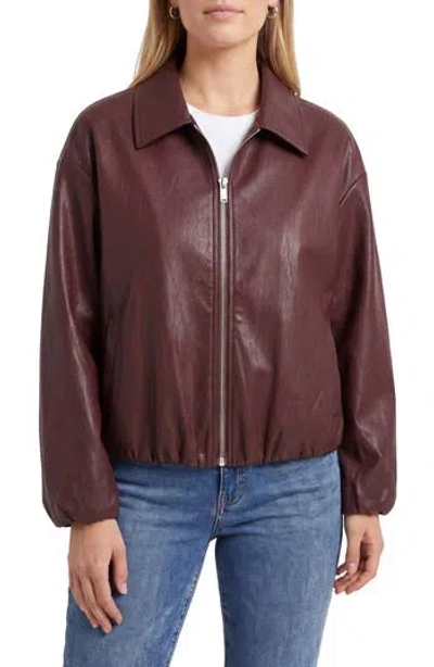 Bagatelle Faux Leather Zip Front Bubble Jacket In Bordeaux