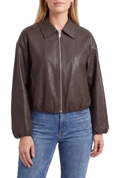 Bagatelle Faux Leather Zip Front Bubble Jacket In Chestnut