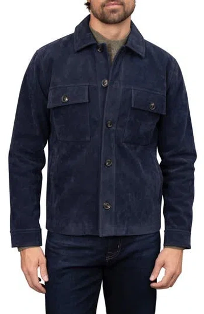 Bagatelle Faux Nubuck Trucker Jacket In Navy