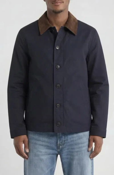 Bagatelle Faux Suede Collar Cotton Canvas Jacket In Blue