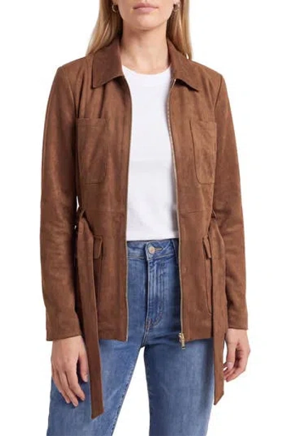 Bagatelle Faux Suede Utility Jacket In Whiskey
