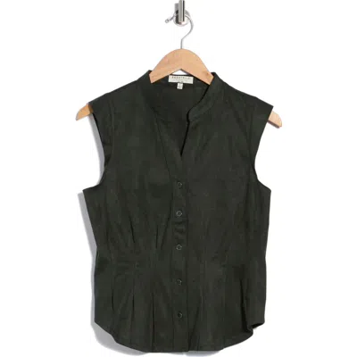 Bagatelle Fitted Waist Faux Suede Top In Evergreen