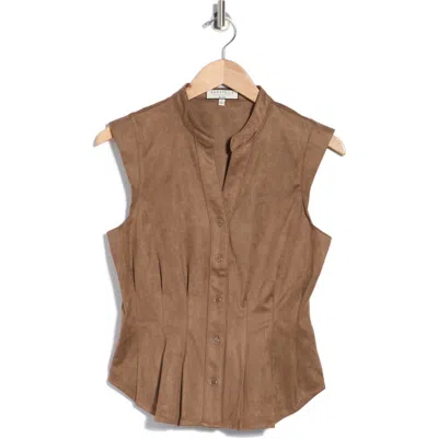 Bagatelle Fitted Waist Faux Suede Top In Mushroom