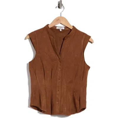 Bagatelle Fitted Waist Faux Suede Top In Whiskey
