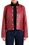 Bagatelle Genuine Leather Collarless Lady Jacket In Red