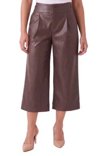 Bagatelle High Waist Wide Leg Faux Leather Culottes In Brown