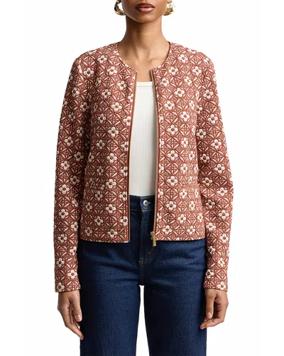 Bagatelle Jacquard Collarless Moto Jacket In Multi