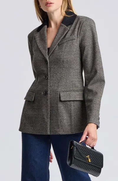 Bagatelle Knit Jaquard Hourglass Blazer With Corduroy Collar In Gray