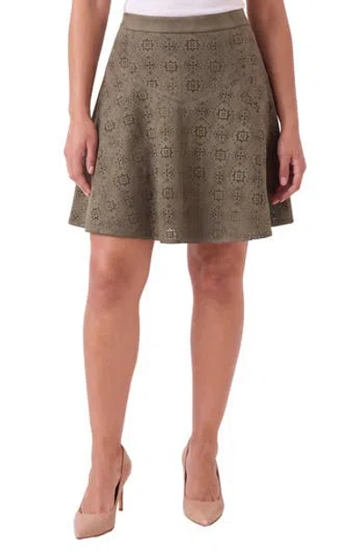 Bagatelle Laser Cut Faux Suede Miniskirt In Green