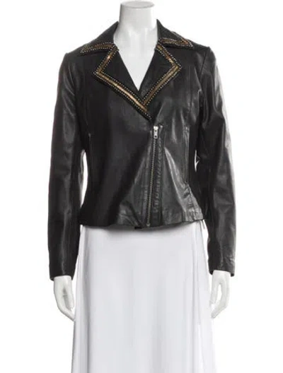 Pre-owned Bagatelle Leather Biker Jacket In Black