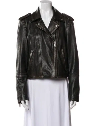Pre-owned Bagatelle Leather Biker Jacket In Brown