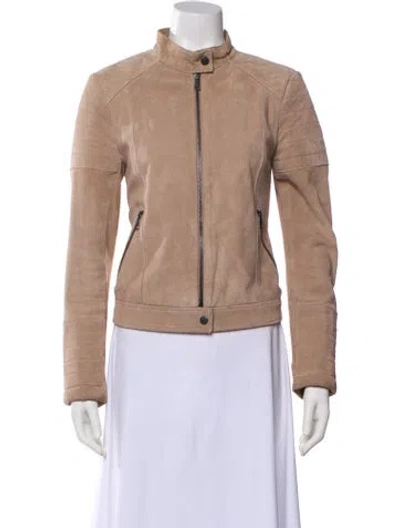 Pre-owned Bagatelle Leather Biker Jacket In Neutral