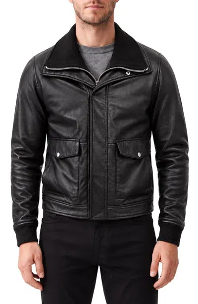 Bagatelle Leather Jacket With Removable Knit Bib In Black