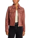 Bagatelle Belted Leather Blazer In Brown