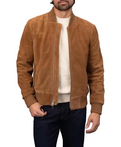 Bagatelle Men's Genuine Suede Angled Rib-knit Collar Bomber Jacket In Brown