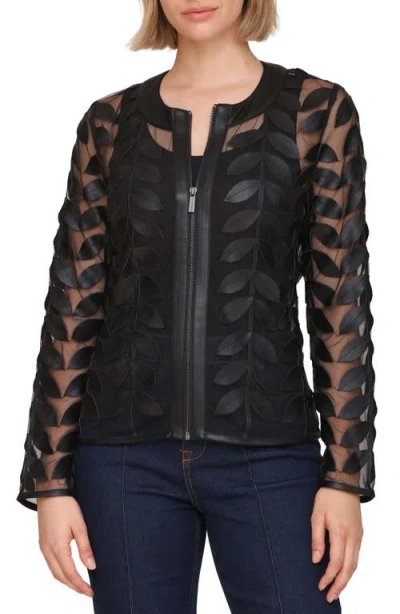 Bagatelle Mesh Leaf Jacket With Faux Leather Trim In Black