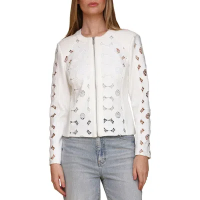Bagatelle Mixed Media Lace Detail Jacket In White