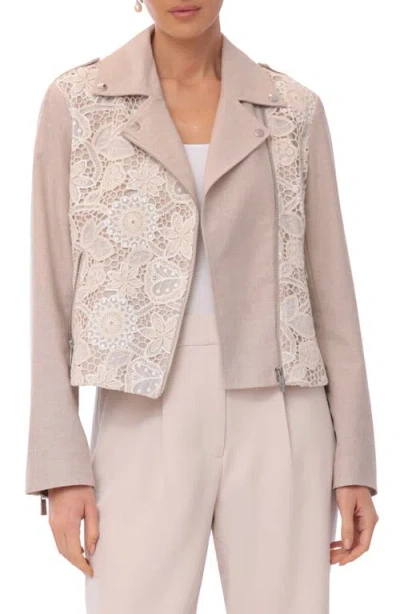 Bagatelle Mixed Media Moto Jacket In Natural Crochet