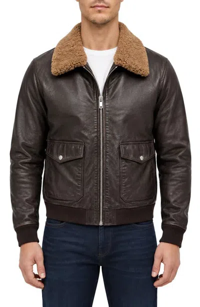 Bagatelle Oversized Leather Aviator Jacket In Brown