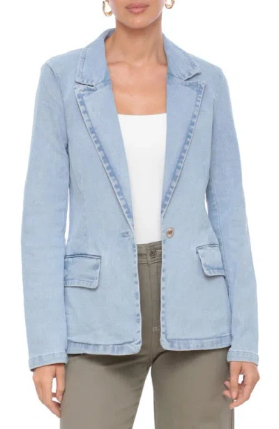 Bagatelle Padded Shoulder Denim Blazer In Light Wash