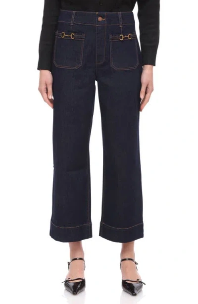 Bagatelle Patch Pocket Crop Wide Leg Jeans In Blue