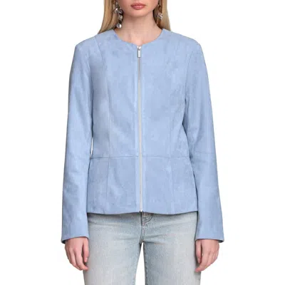 Bagatelle Peplum Faux Suede Jacket In Blue