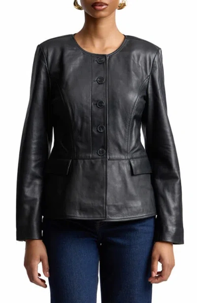 Bagatelle Peplum Leather Jacket In Black
