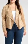 Bagatelle Perforated Floral Faux Suede Drape Jacket In Bleached Sand
