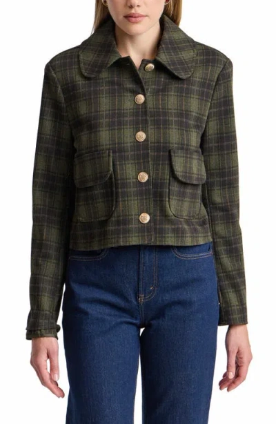 Bagatelle Plaid Cropped Jacket In Green Plaid
